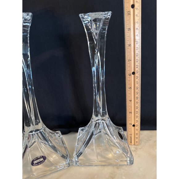 Delomb Toscany Pair Of Elegant 24% Lead Crystal Candlesticks - 10" Tall Made In - Picture 4 of 7
